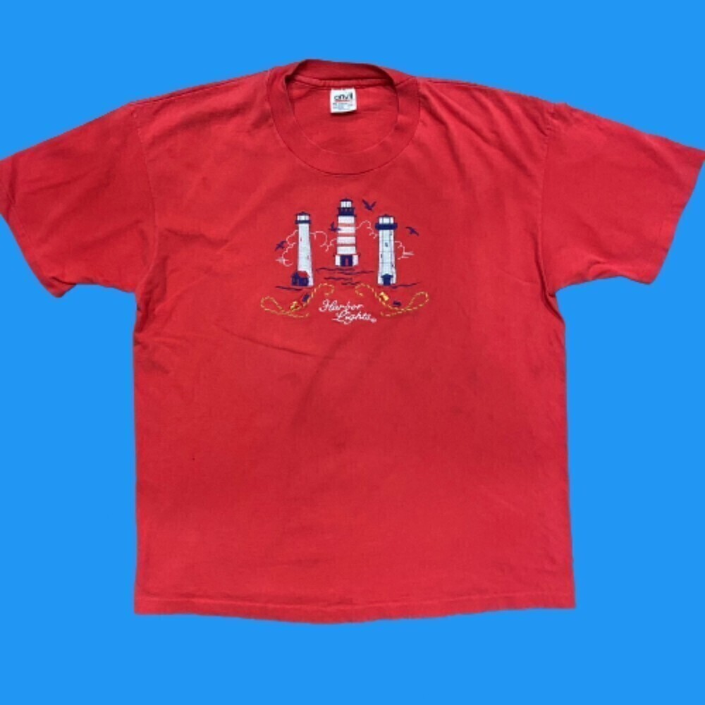 Cape Cod Harbor Lights Vintage Single Stitch Red T-Shirt Men's Size Xl